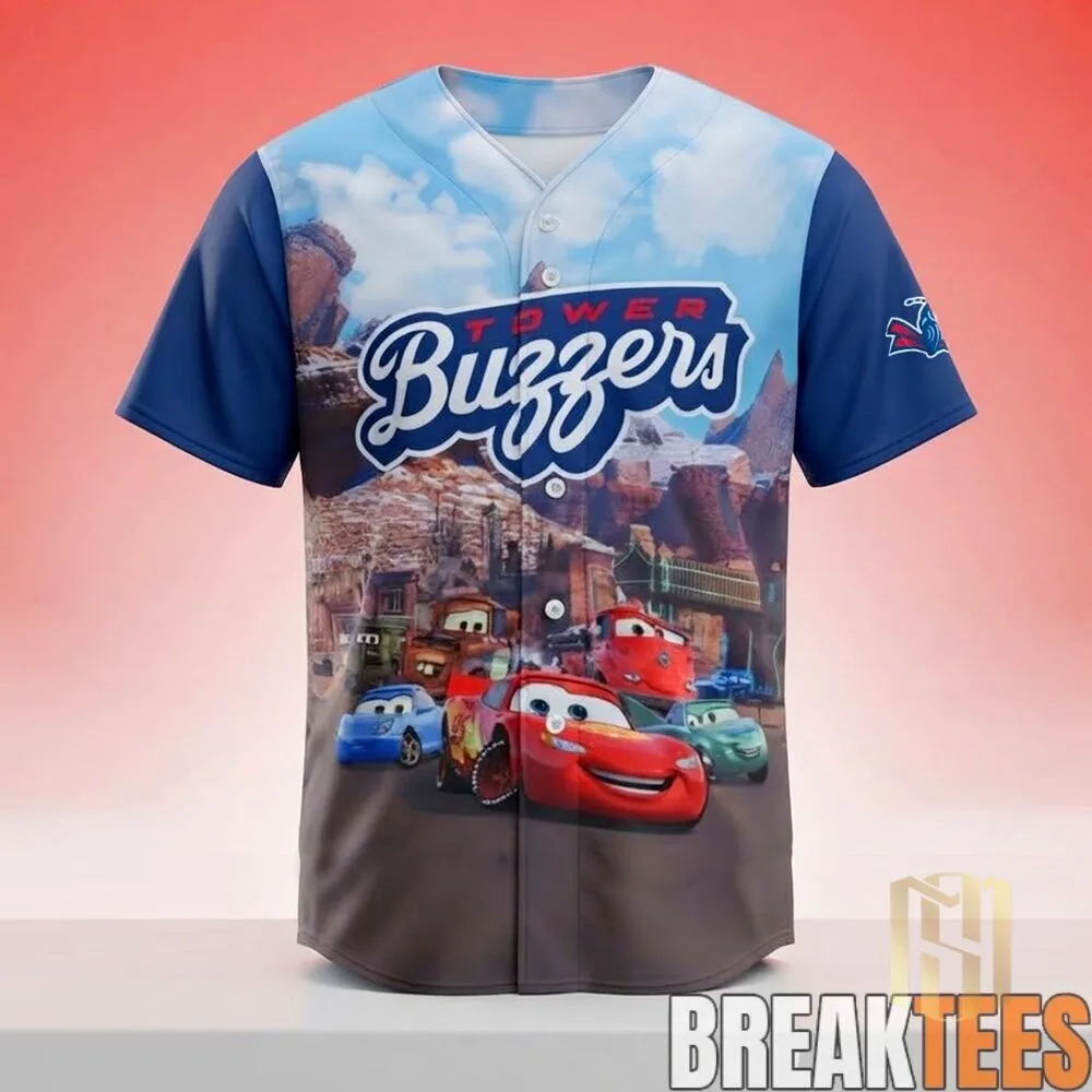 Cars Lightning McQueen and Mater Tower Buzzers Baseball Jersey 3 Cars Lightning McQueen and Mater Tower Buzzers Baseball Jersey