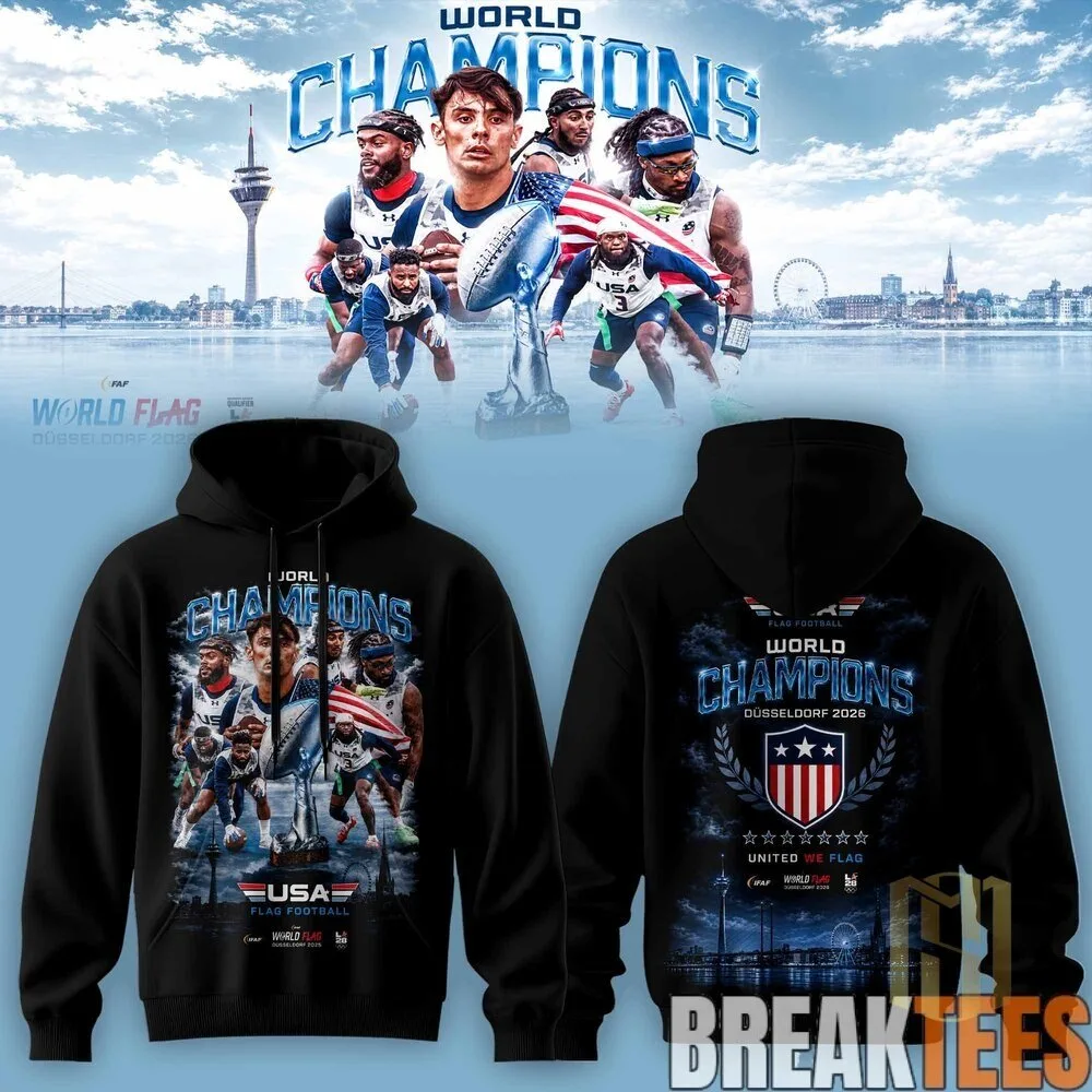 USA Flag Football World Champions Düsseldorf 2026 Black Hoodie