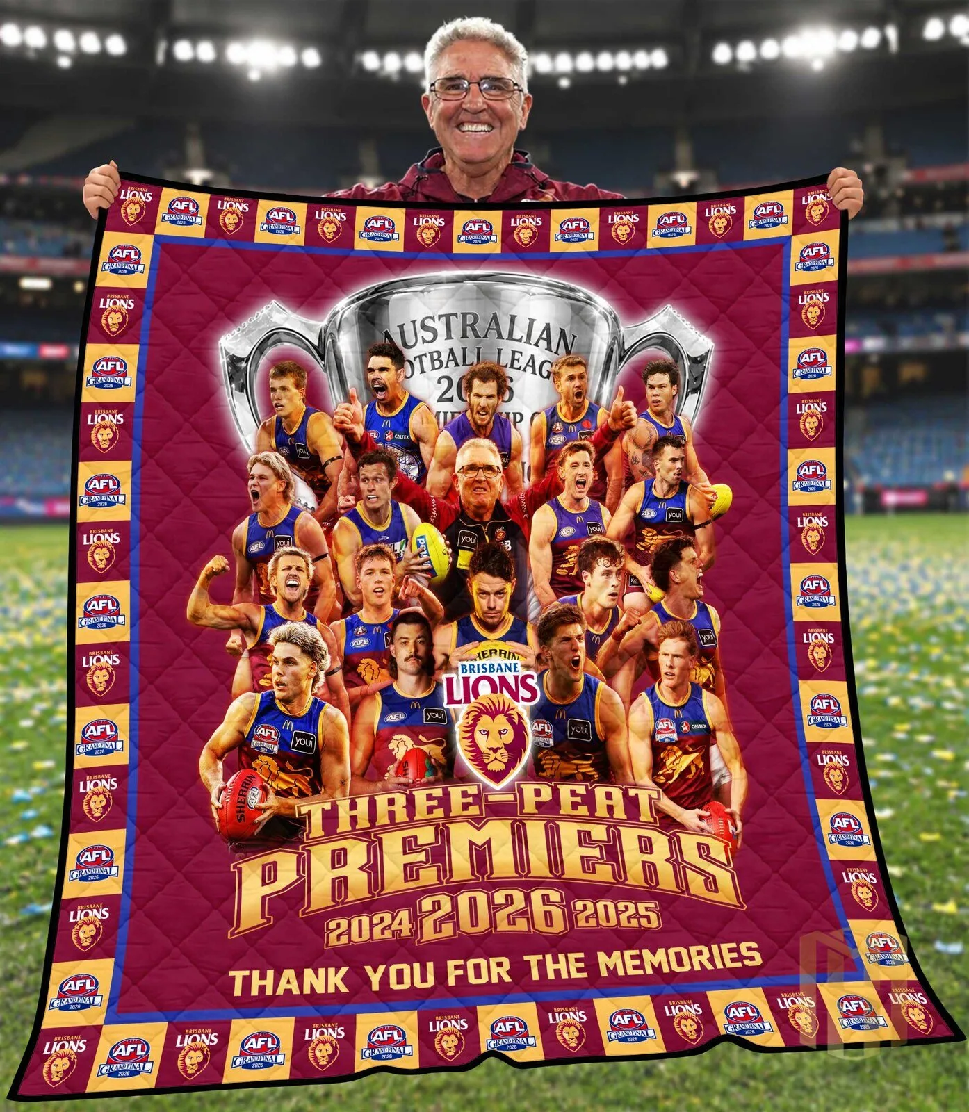 Brisbane Lions AFL Three-Peat Premiers 2024-2026 Commemorative Blanket