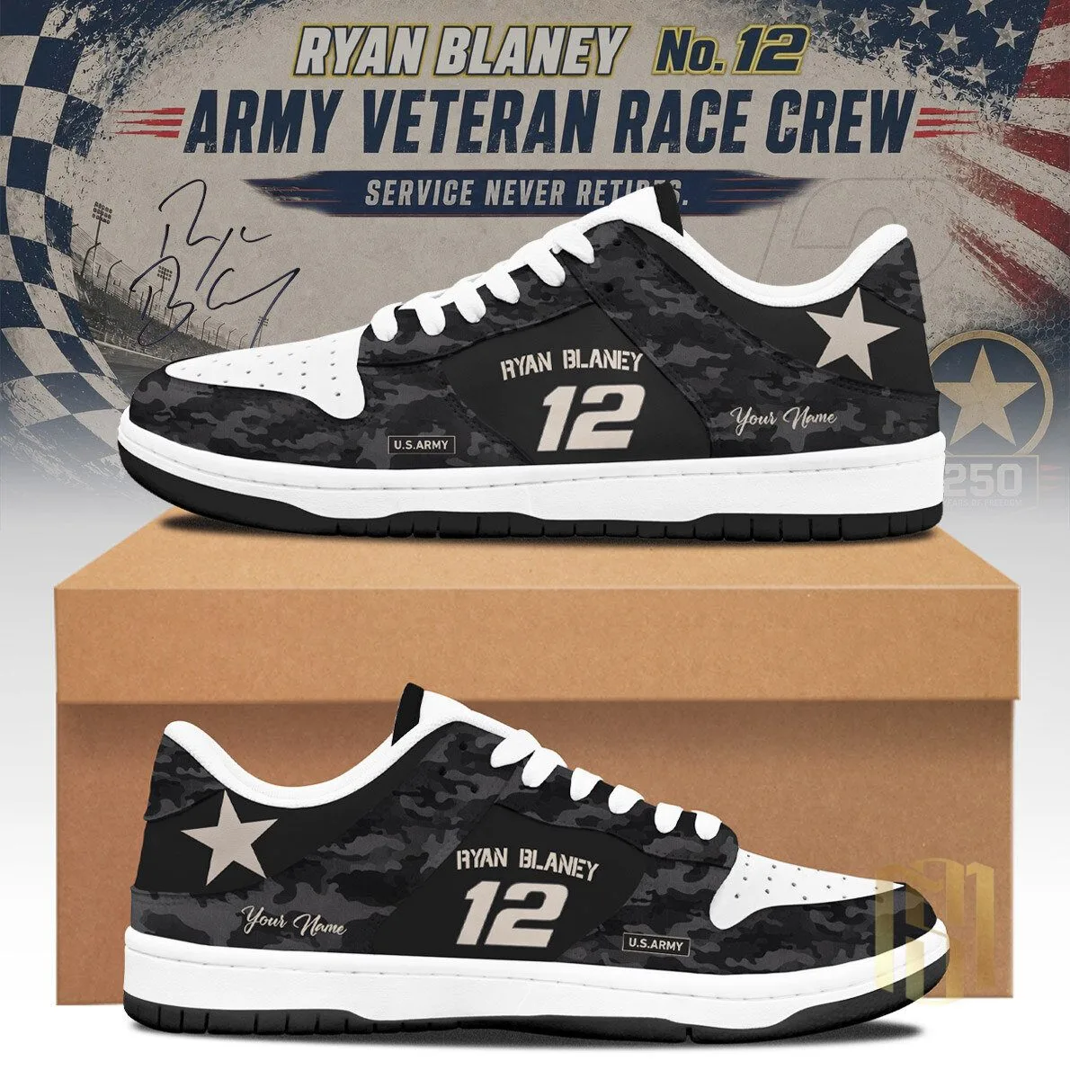 No 12 Veteran Race Crew Personalized Camo Sneaker