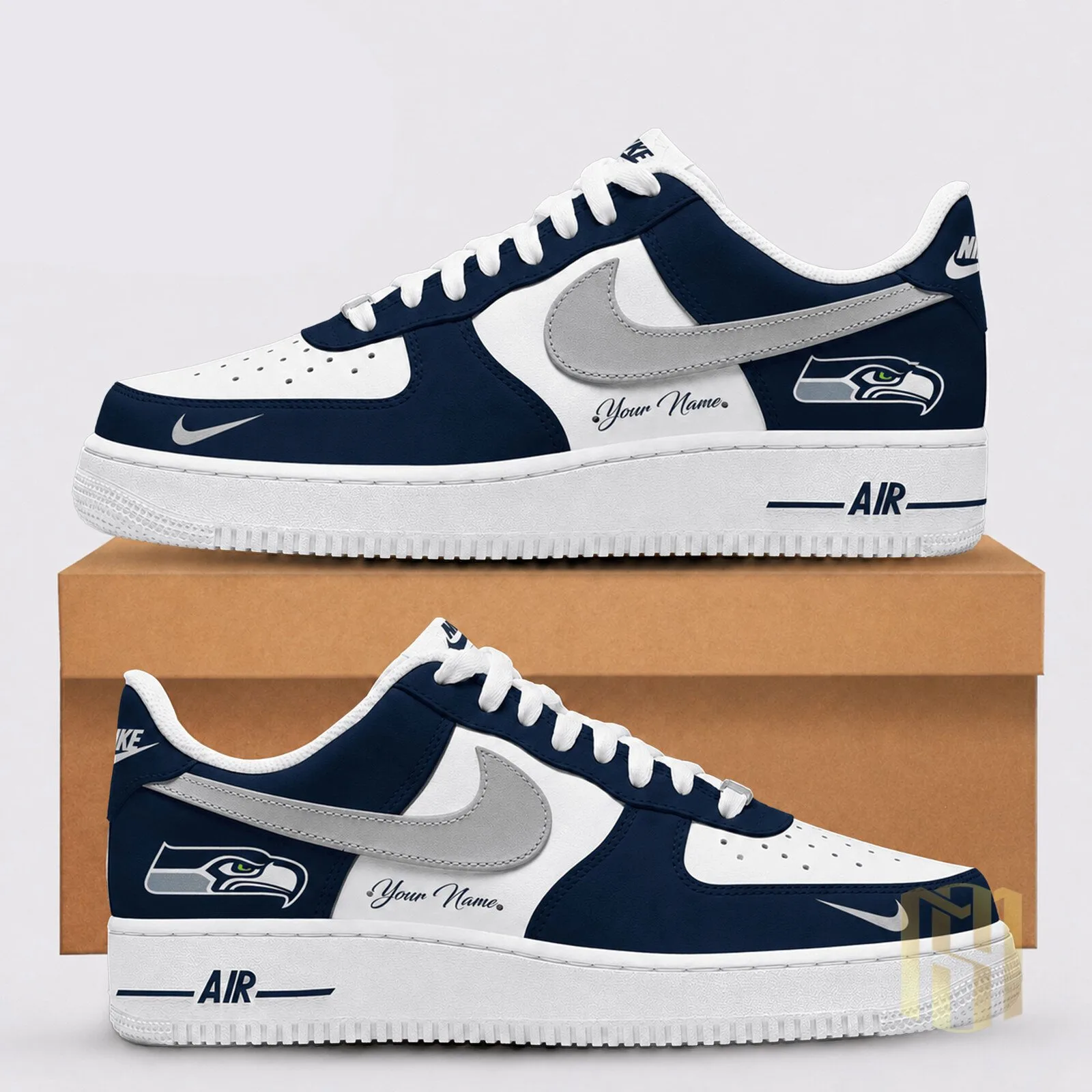 Seattle Seahawks Custom Name Team Logo Premium Fan Air Force 1 Shoes