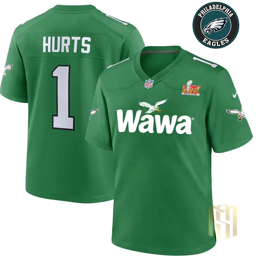 Philly Philadelphia Eagles Jalen Hurts Super Bowl LIX Green Football Jersey 1 Philly Philadelphia Eagles Jalen Hurts Super Bowl LIX Green Football Jersey