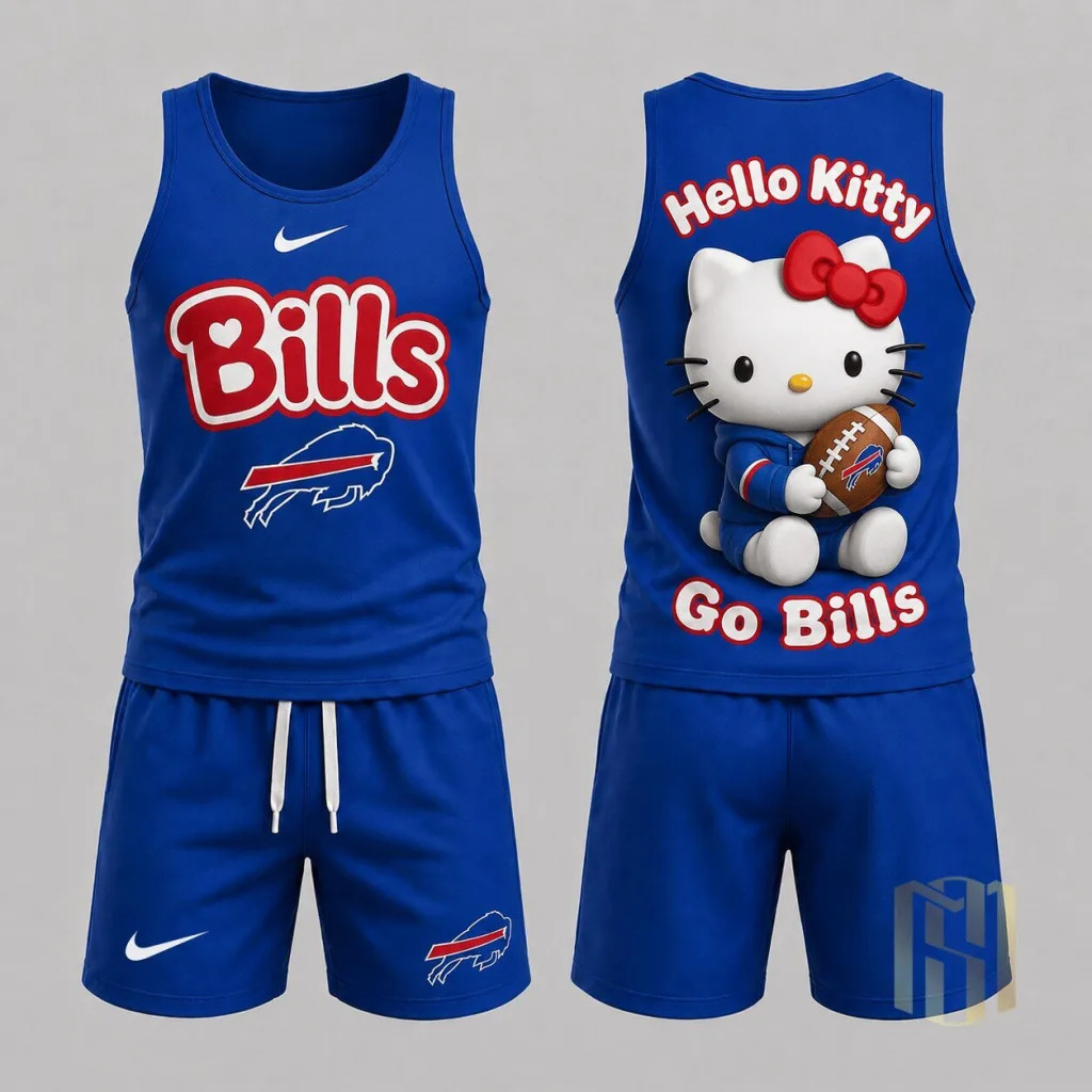 Buffalo Bills Hello Kitty Football Fan Tank Top and Shorts Set Buffalo Bills Hello Kitty Football Fan Tank Top and Shorts Set