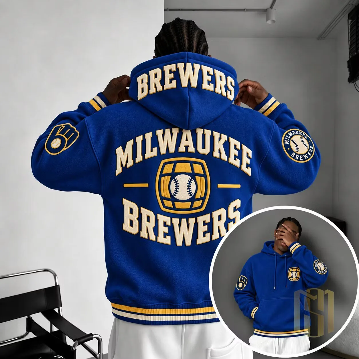 Milwaukee Brewers Baseball Team Logo Royal Blue Pullover Hoodie