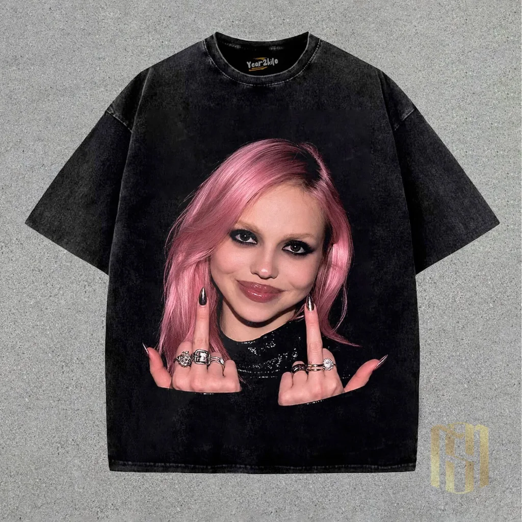 Adéla V2 Pink Hair Woman Flipping Off Graphic T-Shirt Adéla V2 Pink Hair Woman Flipping Off Graphic T-Shirt