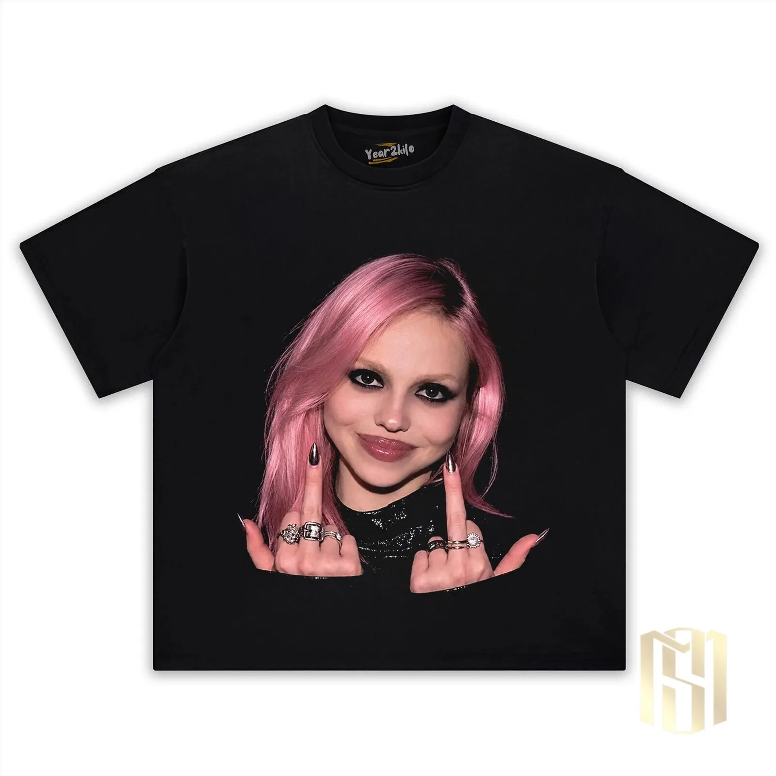 Adéla V2 Pink Hair Woman Flipping Off Graphic T-Shirt 9 Adéla V2 Pink Hair Woman Flipping Off Graphic T-Shirt