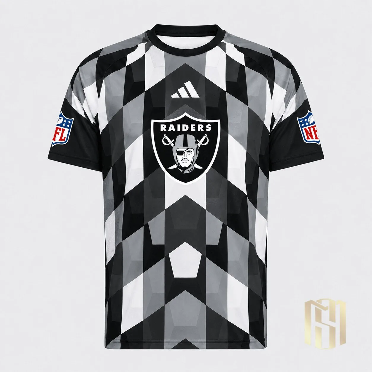 Las Vegas Raiders NFL Fan Shirt Geometric Black and White Performance T-Shirt