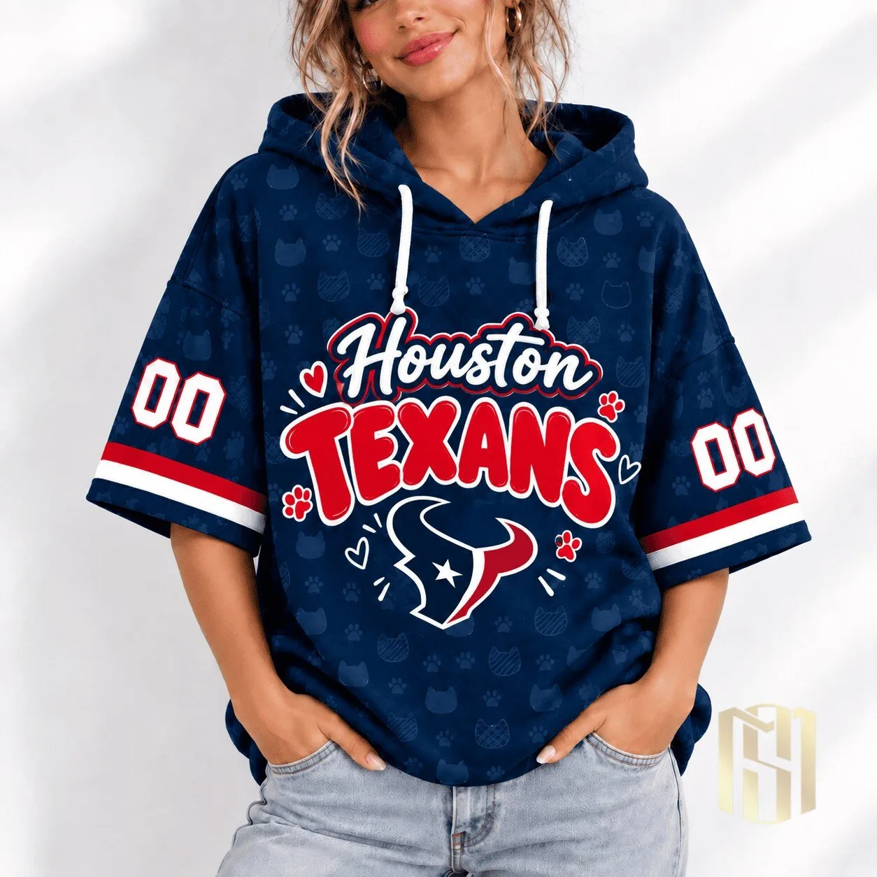 Houston Texans Short Sleeve Hoodie for Women with Team Logo and Colors