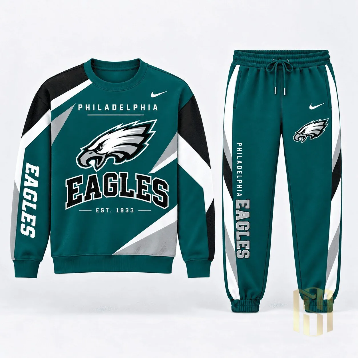 Crewneck Sweatshirt and Jogger Pants Set Featuring Philadelphia Eagles Team Logo