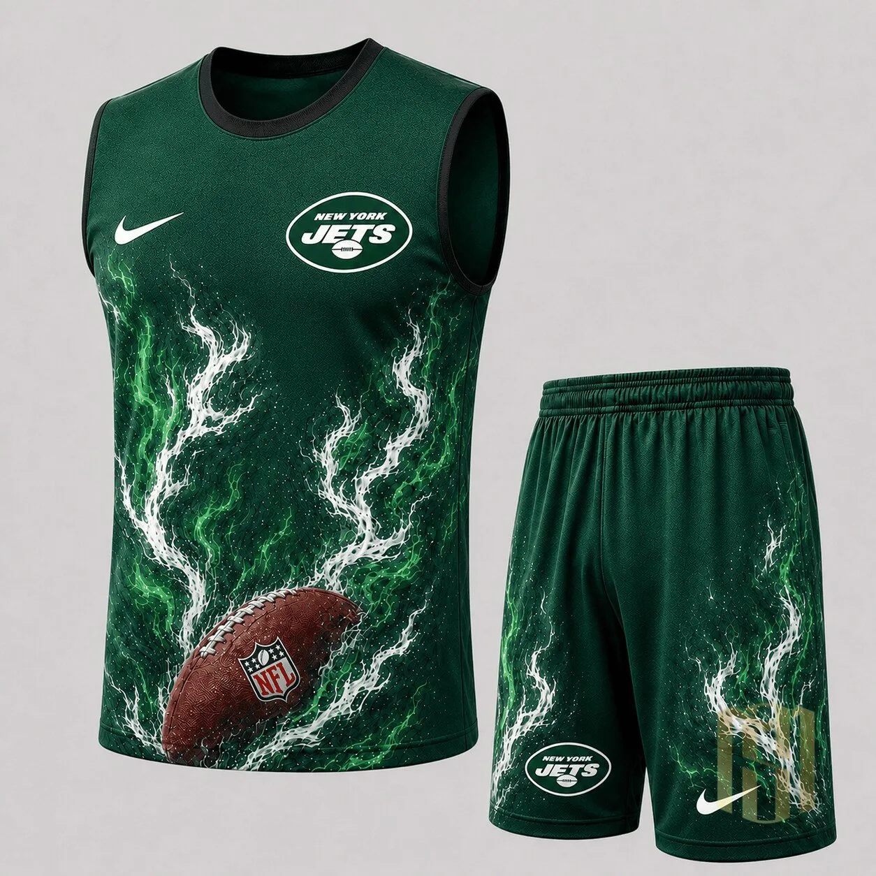 New York Jets American Football Team Green Flame Design Tank Top and Shorts Set 1 New York Jets American Football Team Green Flame Design Tank Top and Shorts Set