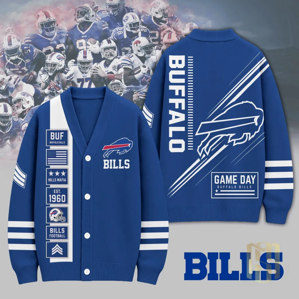Buffalo Bills NFL Football Team Blue Knit Cardigan Sweater Buffalo Bills NFL Football Team Blue Knit Cardigan Sweater
