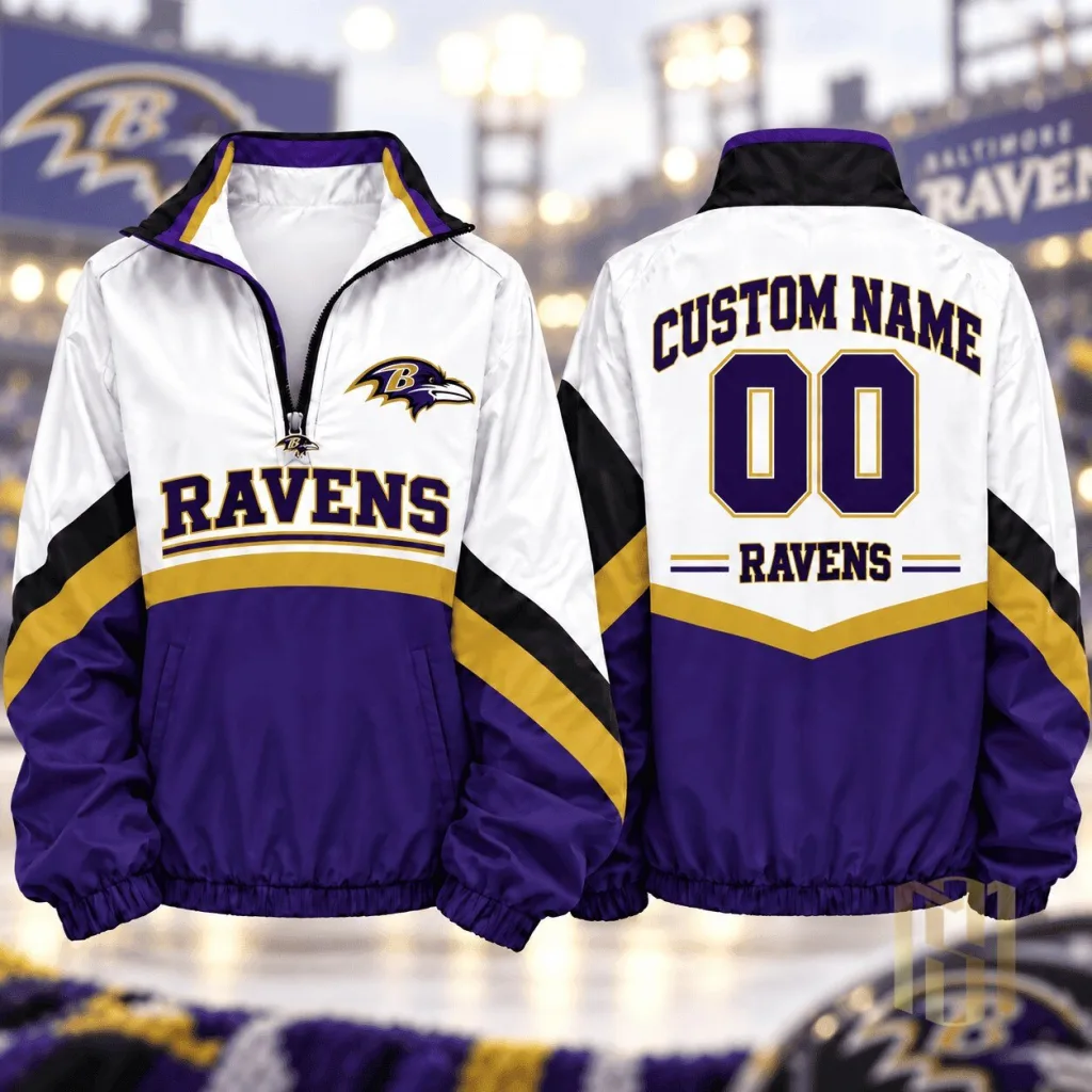 Baltimore Ravens NFL Football Team Custom Name Quarter Zip Jacket Baltimore Ravens NFL Football Team Custom Name Quarter Zip Jacket