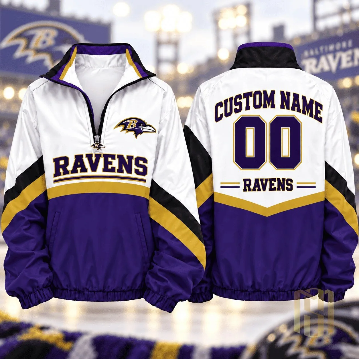 Baltimore Ravens NFL Football Team Custom Name Quarter Zip Jacket