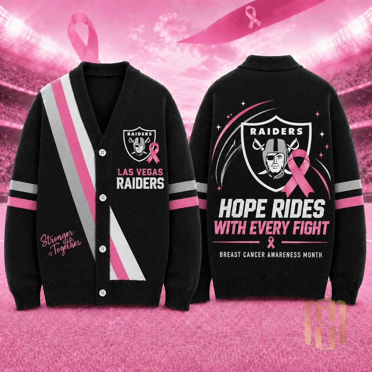 Las Vegas Raiders NFL Breast Cancer Awareness Hope Rides With Every Fight Cardigan