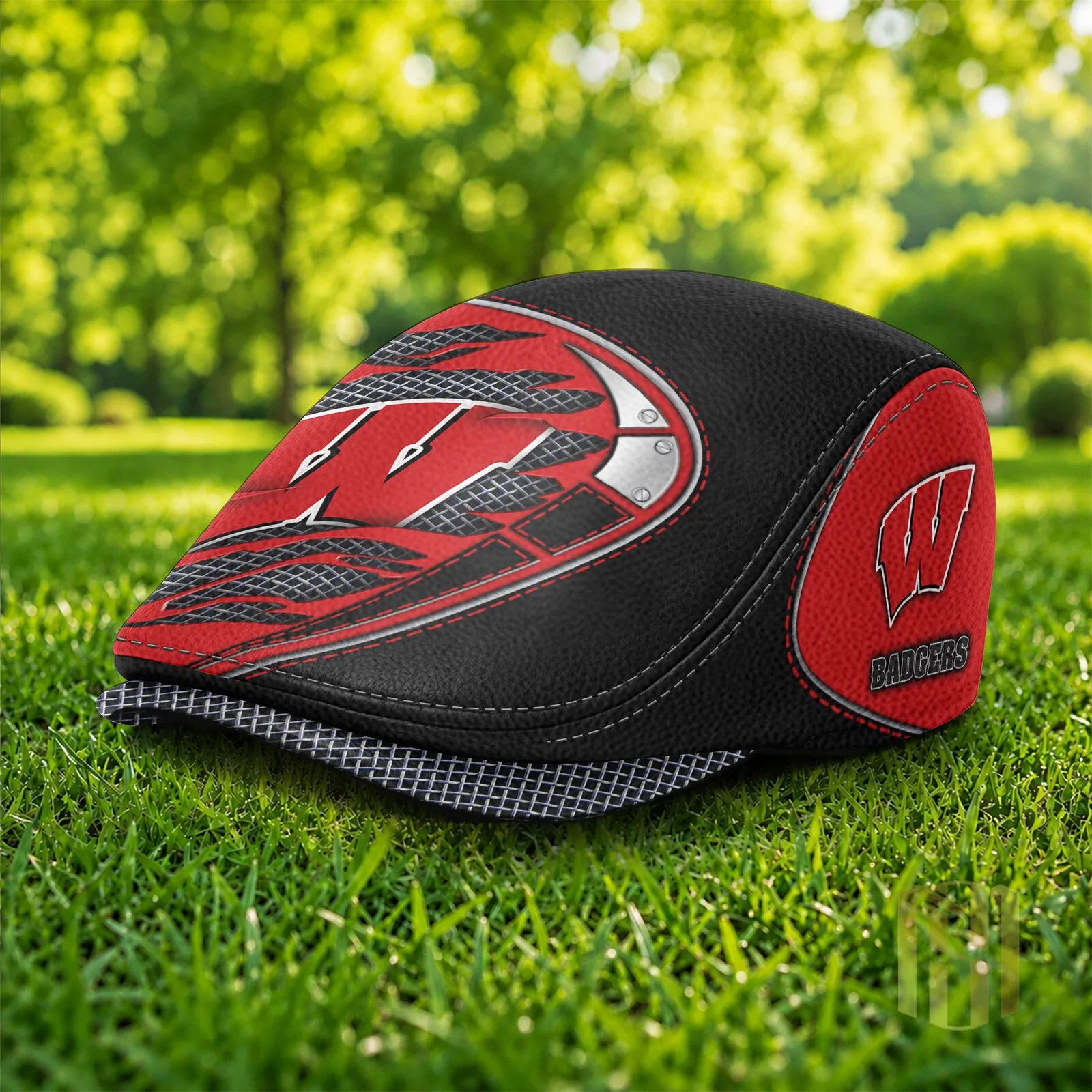 Wisconsin Badgers NCAA Football Team Logo Black and Red Flat Cap Hat