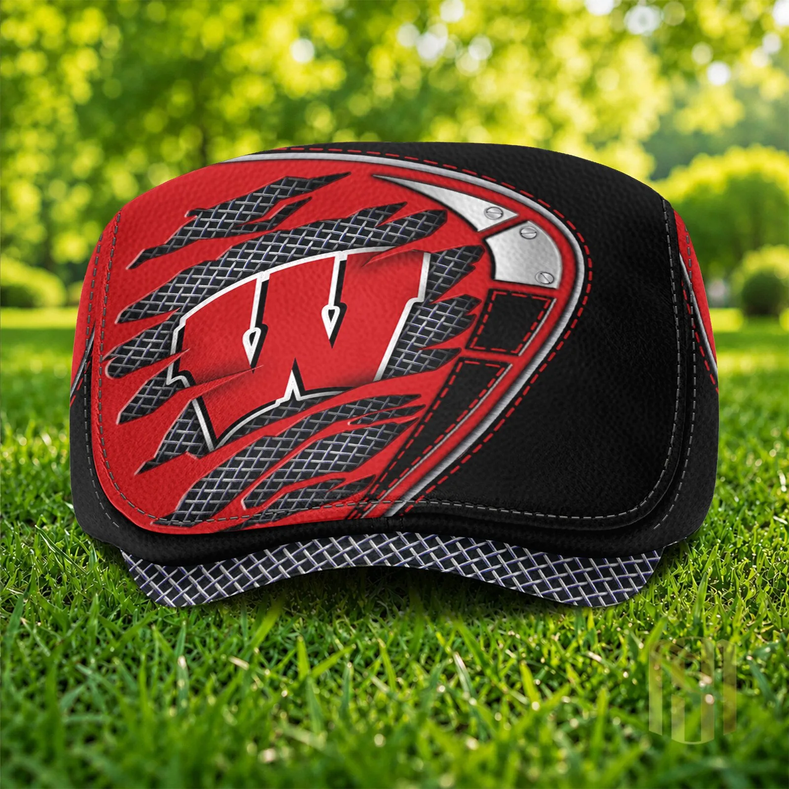 Wisconsin Badgers NCAA Football Team Logo Black and Red Flat Cap Hat 6 Wisconsin Badgers NCAA Football Team Logo Black and Red Flat Cap Hat