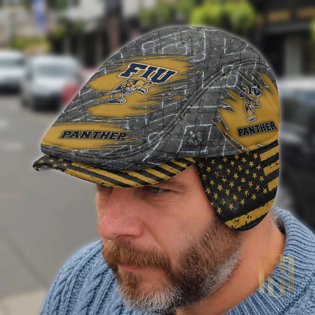 NCAA Flat Cap for Florida International Golden Panthers with Ear Flaps That Fold Down NCAA Flat Cap for Florida International Golden Panthers with Ear Flaps That Fold Down