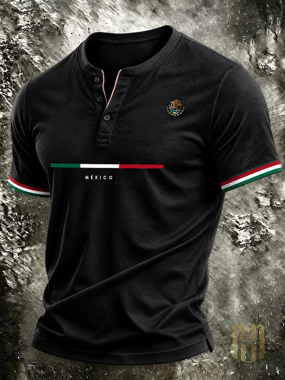 Mexican Independence Day Flag Emblem Black Polo Shirt