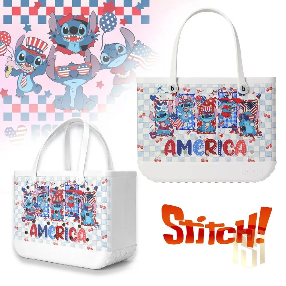 Fourth of July Disney Stitch Patriotic Cartoon Print Beach Bag 1 Fourth of July Disney Stitch Patriotic Cartoon Print Beach Bag