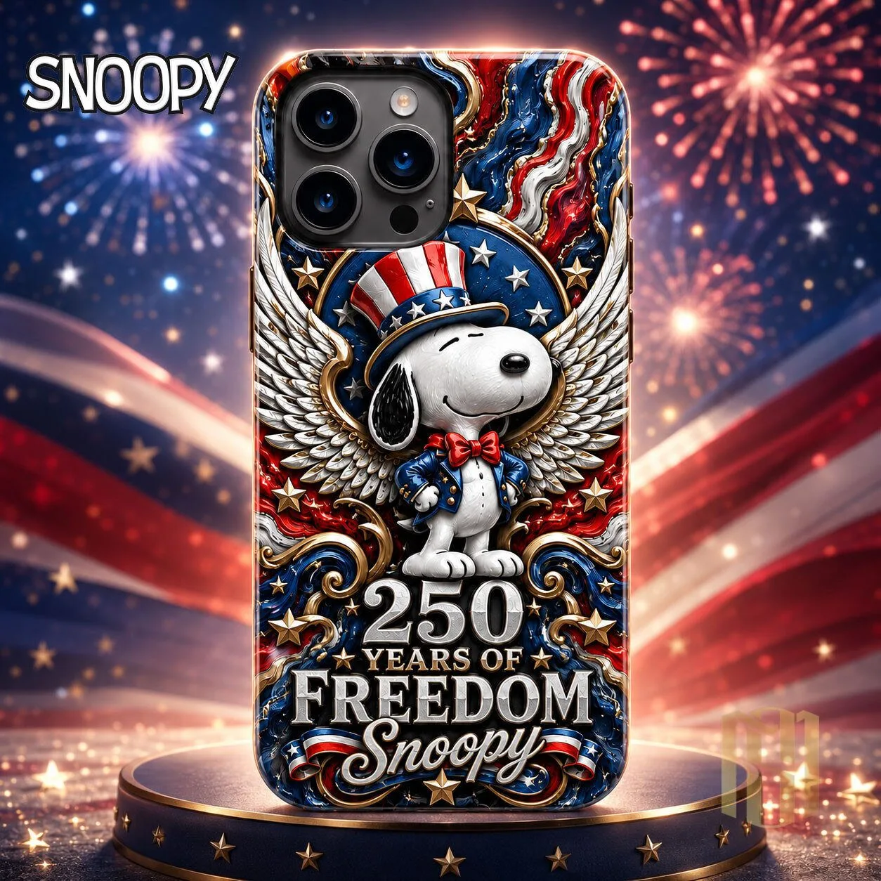 Fourth of July Snoopy Patriotic Stars Red White Blue Winged 250 Years of Freedom Phone Case