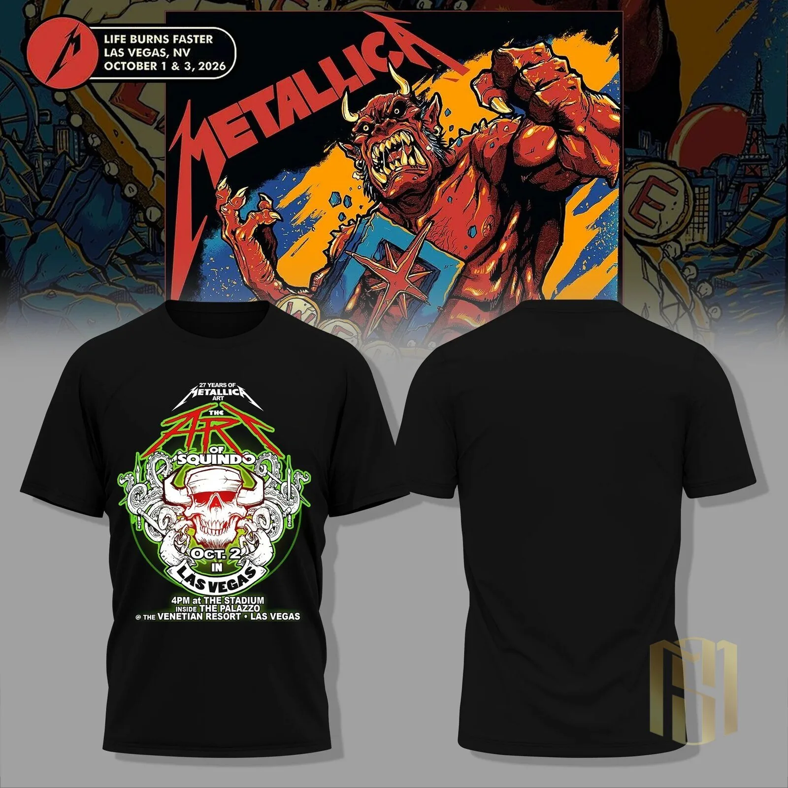 Metallica M72 World Tour Las Vegas Concert Skull Graphic Black T-Shirt