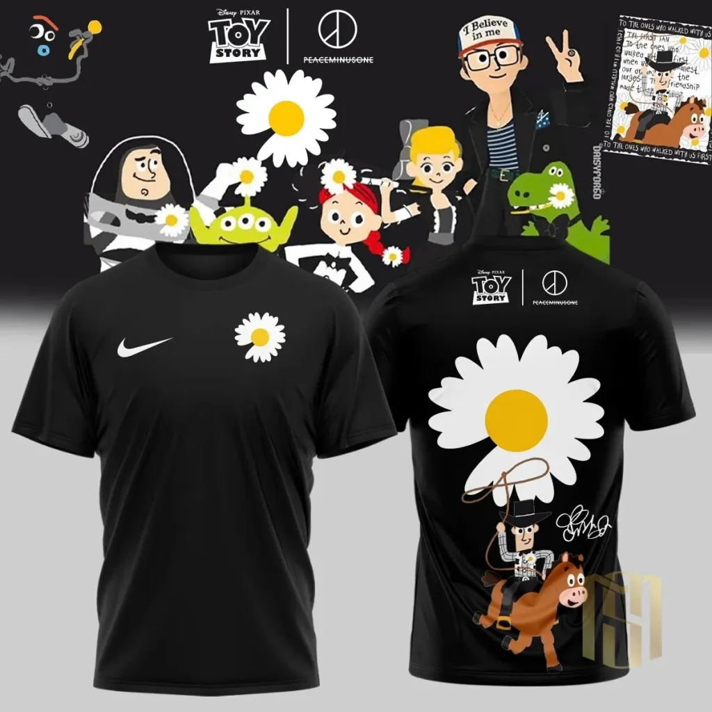 Toy Story Peaceminusone Daisy Flower Black Short-Sleeve T-Shirt Toy Story Peaceminusone Daisy Flower Black Short-Sleeve T-Shirt