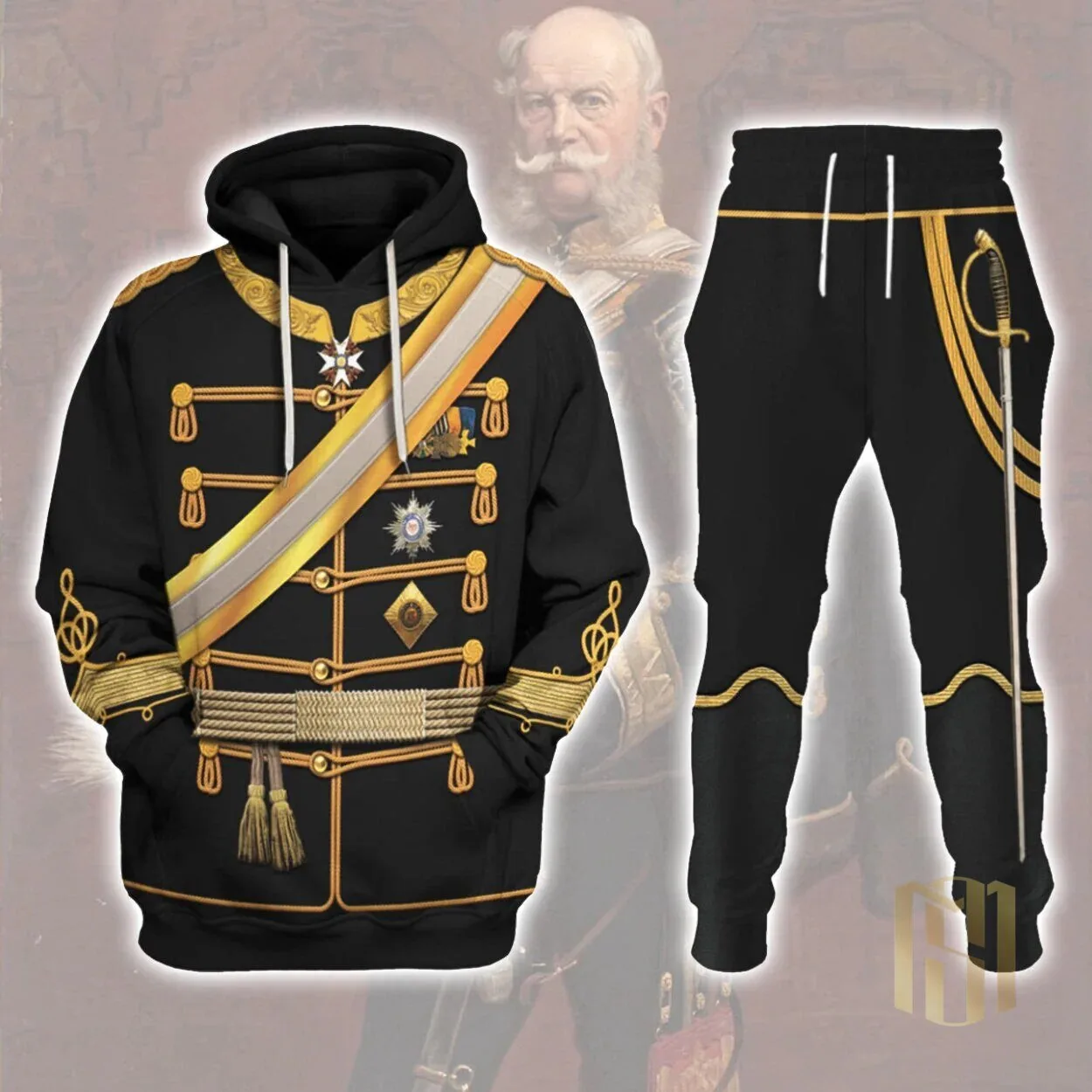 Kaiser Wilhelm I Hussar Uniform Historical Cosplay Costume Hoodie and Pants Set