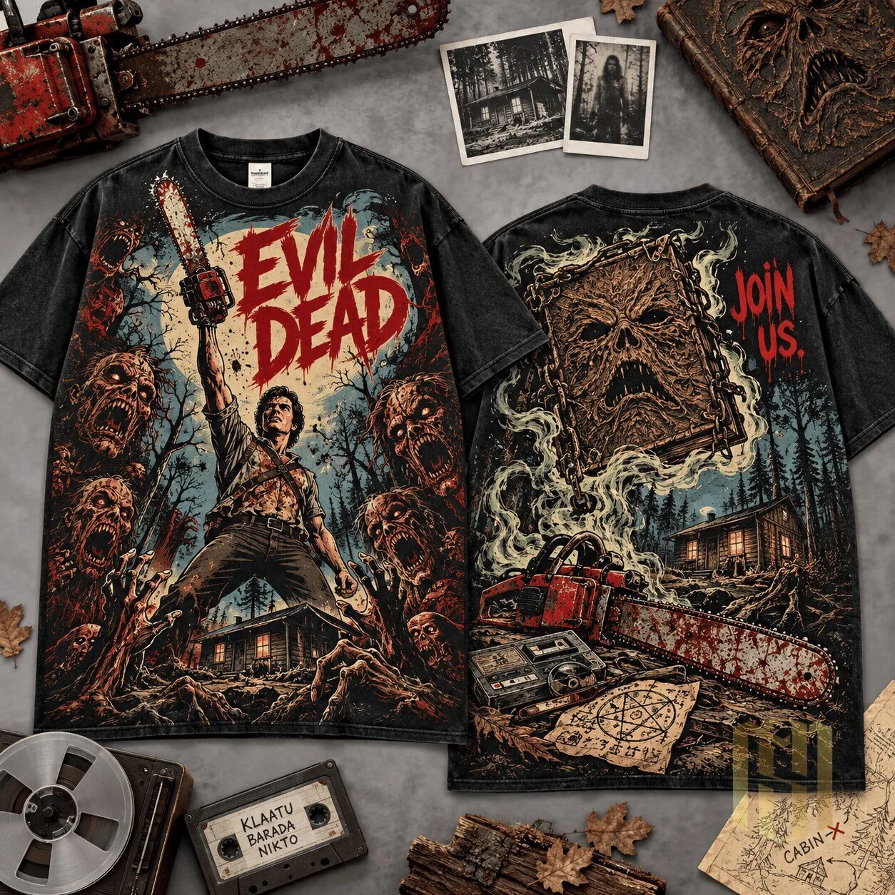 Evil Dead Join Us Horror Movie Ash Williams Chainsaw Graphic T-Shirt