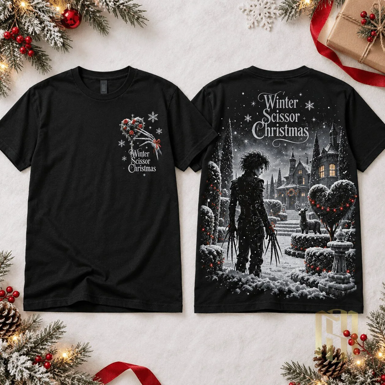 Edward Scissorhands Winter Christmas Movie Scene Black T-Shirt