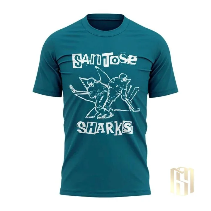 San Jose Sharks Teal Hockey Player Graphic Design T-Shirt 4 San Jose Sharks Teal Hockey Player Graphic Design T-Shirt