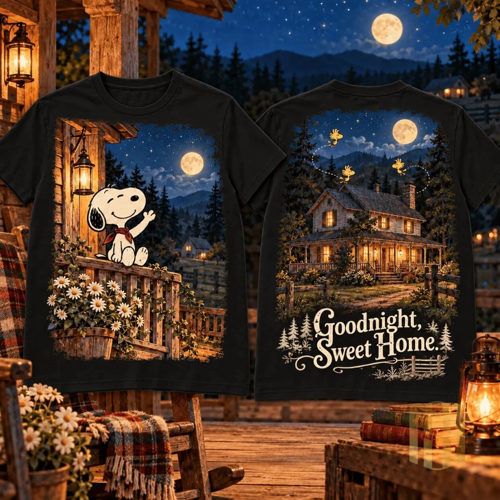 Snoopy Goodnight Sweet Home Full Moon Night Sky The Waltons Inspired T-Shirt Snoopy Goodnight Sweet Home Full Moon Night Sky The Waltons Inspired T-Shirt