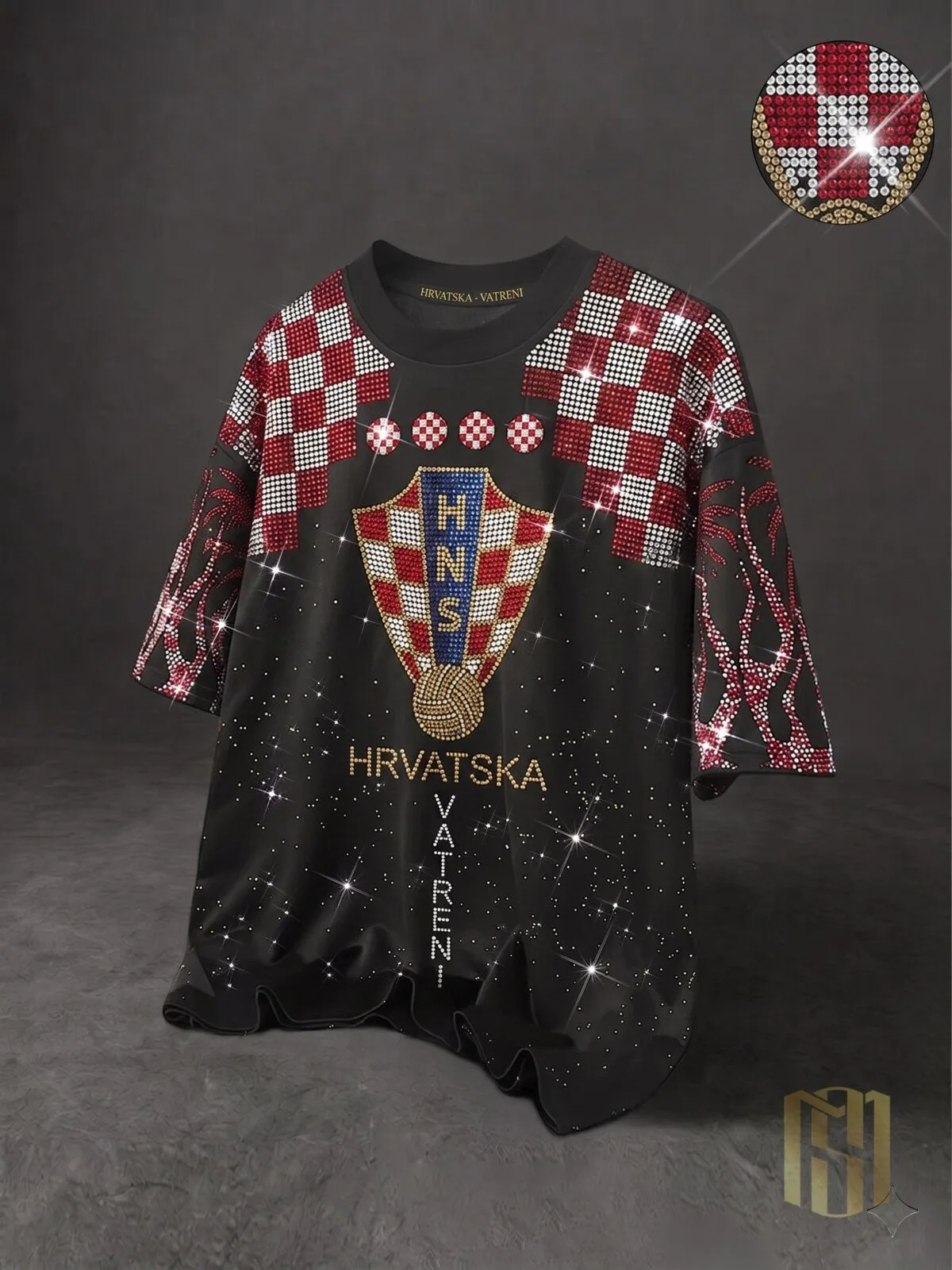 Croatia Football Team Cheering Fan Rhinestone Embellished T-Shirt 1 Croatia Football Team Cheering Fan Rhinestone Embellished T-Shirt