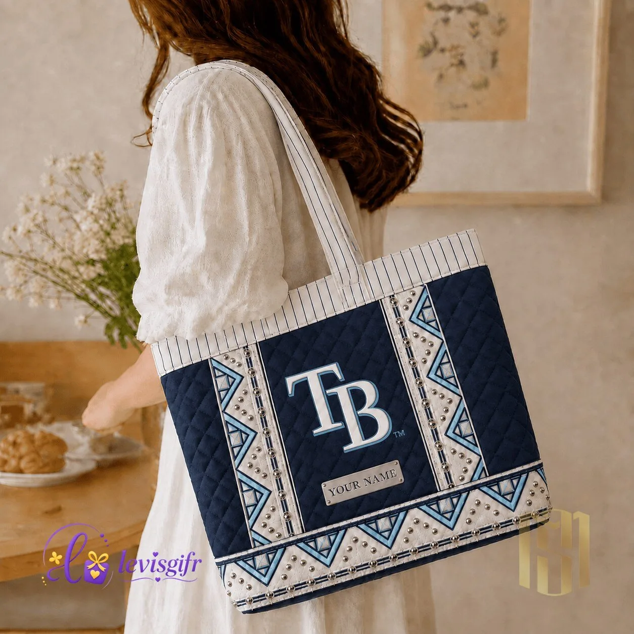 Tampa Bay Rays Baseball Personalized Quilted Tote Bag