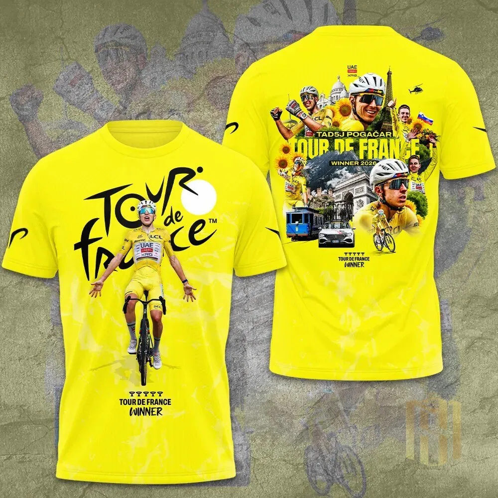 Tadej Pogacar Tour de France Winner Cycling Yellow T-Shirt