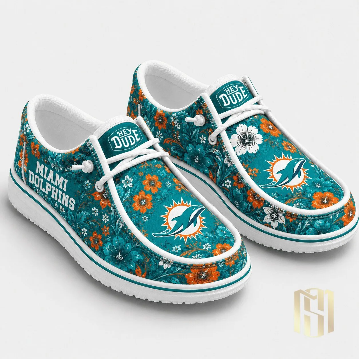 Miami Dolphins Floral Pattern Team Colors Comfortable Loafer Shoes