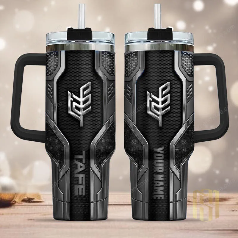 Black TAFE Logo Stainless Steel Insulated Tumbler with Handle and Straw