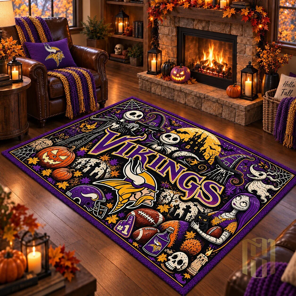 Minnesota Vikings Nightmare Before Christmas Halloween Rug