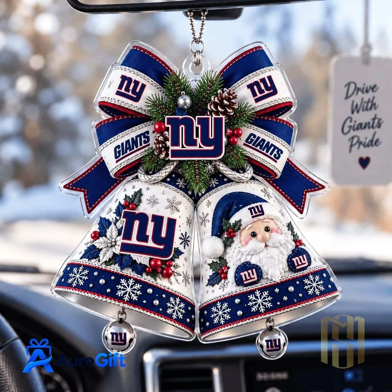 New York Giants Christmas Bells Car Ornament