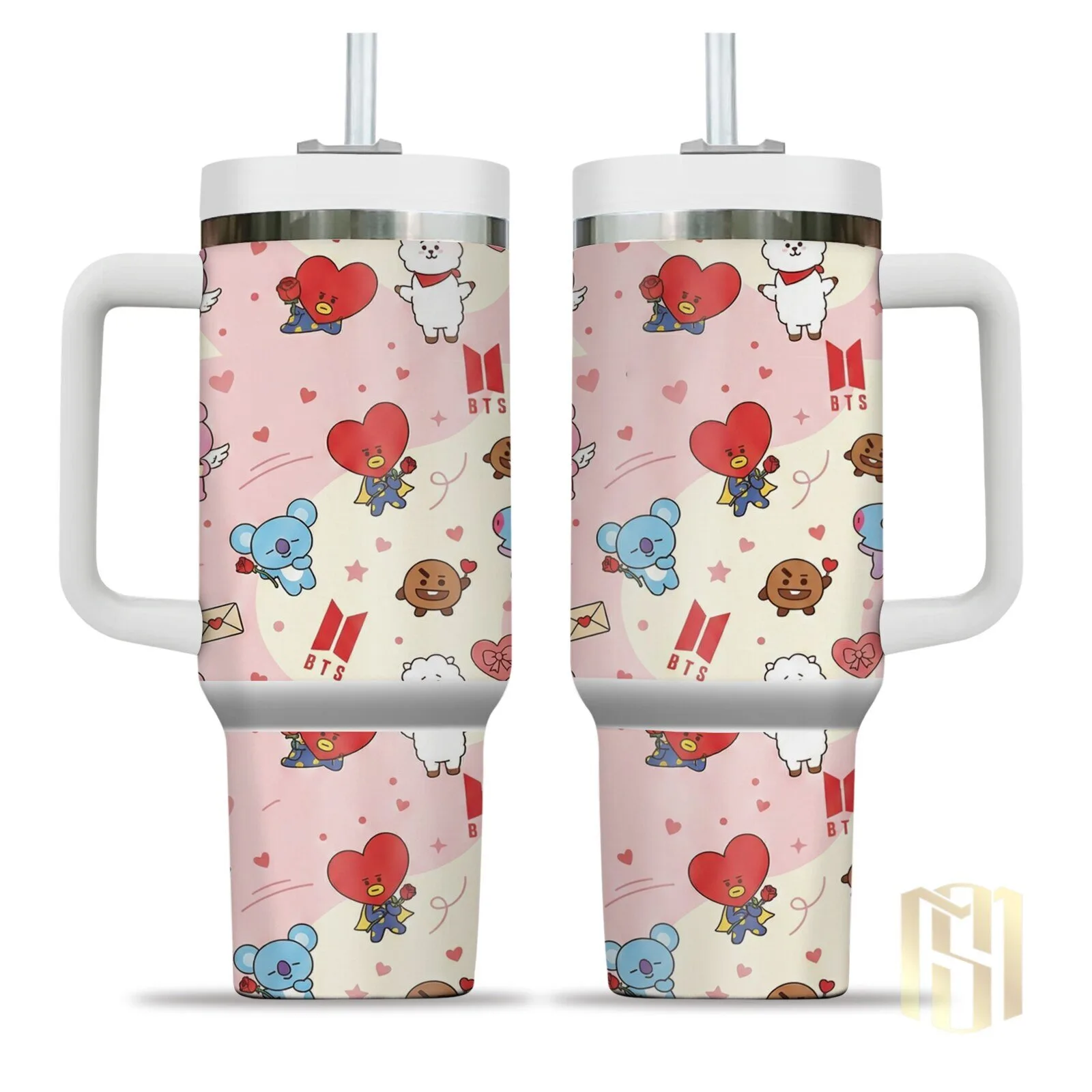 BTS BT21 Valentine's Day Heart Pattern Insulated Stainless Steel Tumbler