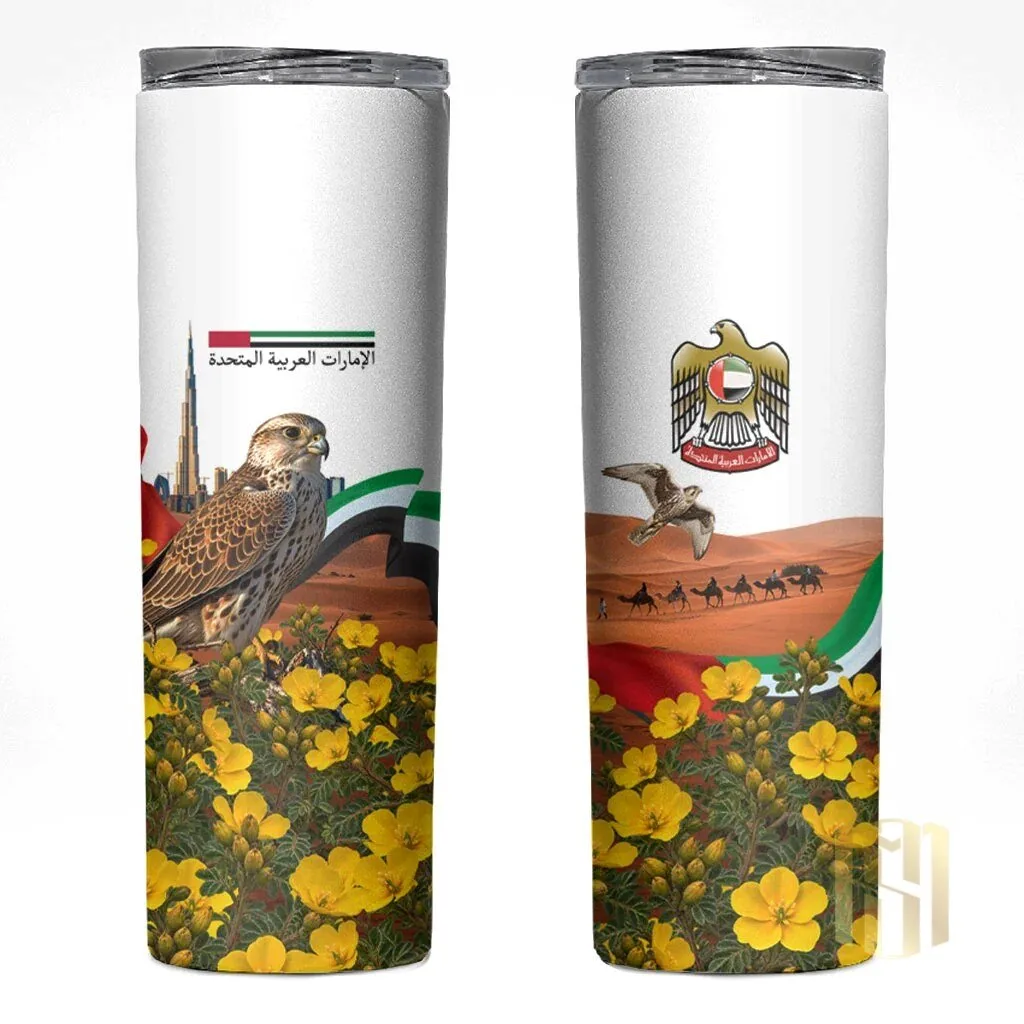 United Arab Emirates National Day Falcon Desert Landscape Skinny Tumbler