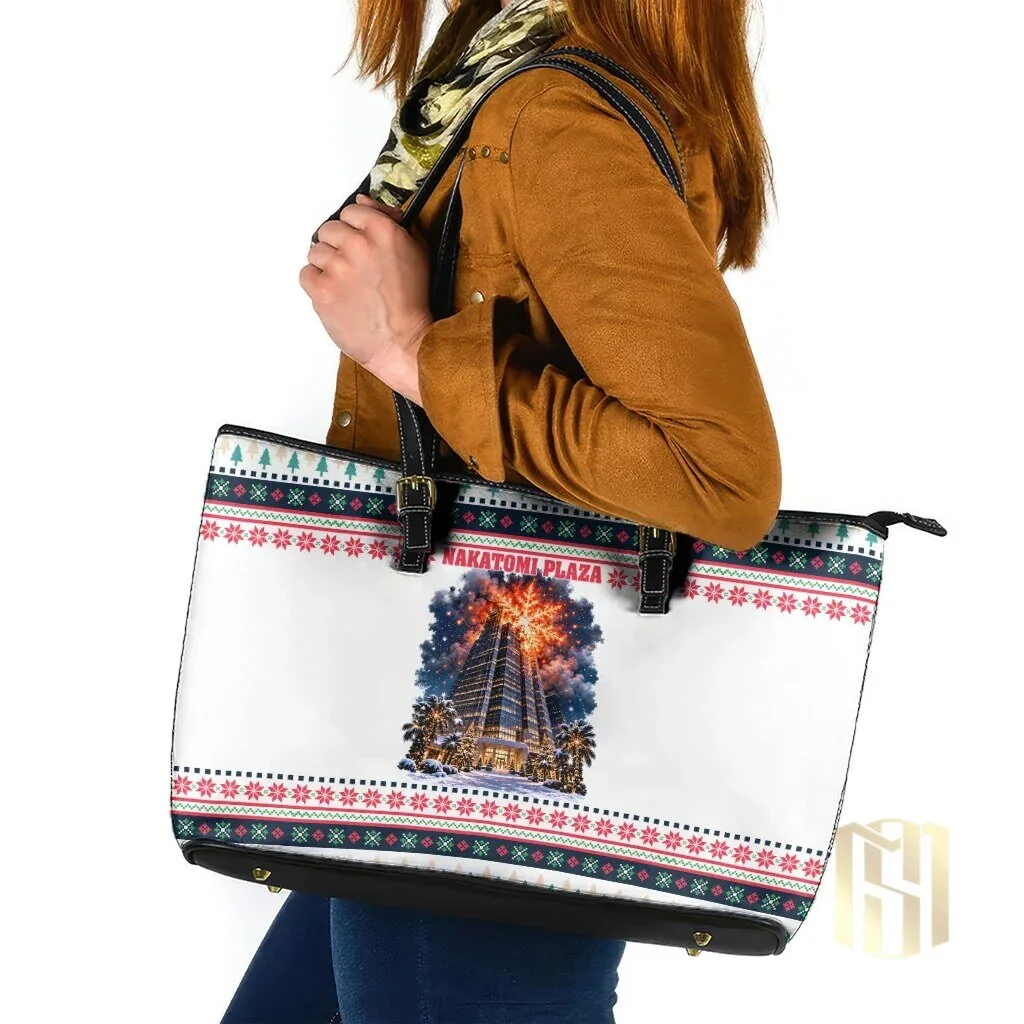 Nakatomi Plaza Christmas Explosion Holiday Pattern Leather Tote Bag