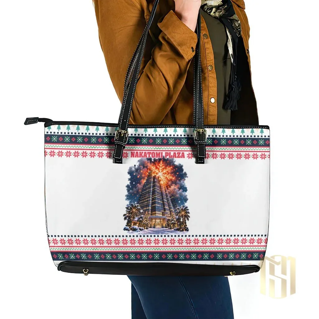 Nakatomi Plaza Christmas Explosion Holiday Pattern Leather Tote Bag 7 Nakatomi Plaza Christmas Explosion Holiday Pattern Leather Tote Bag