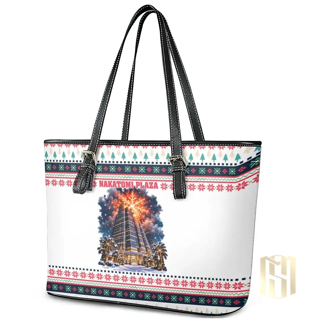 Nakatomi Plaza Christmas Explosion Holiday Pattern Leather Tote Bag 9 Nakatomi Plaza Christmas Explosion Holiday Pattern Leather Tote Bag