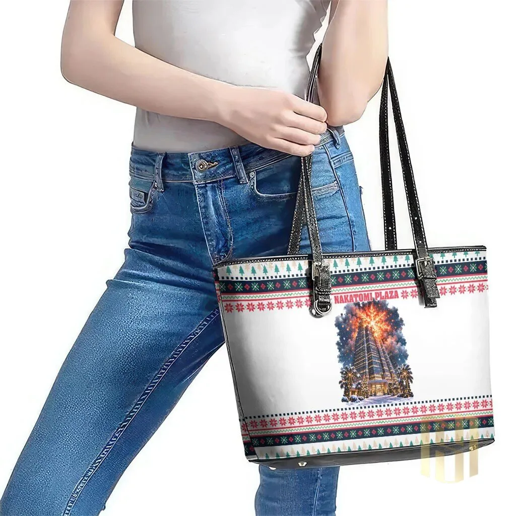 Nakatomi Plaza Christmas Explosion Holiday Pattern Leather Tote Bag 10 Nakatomi Plaza Christmas Explosion Holiday Pattern Leather Tote Bag