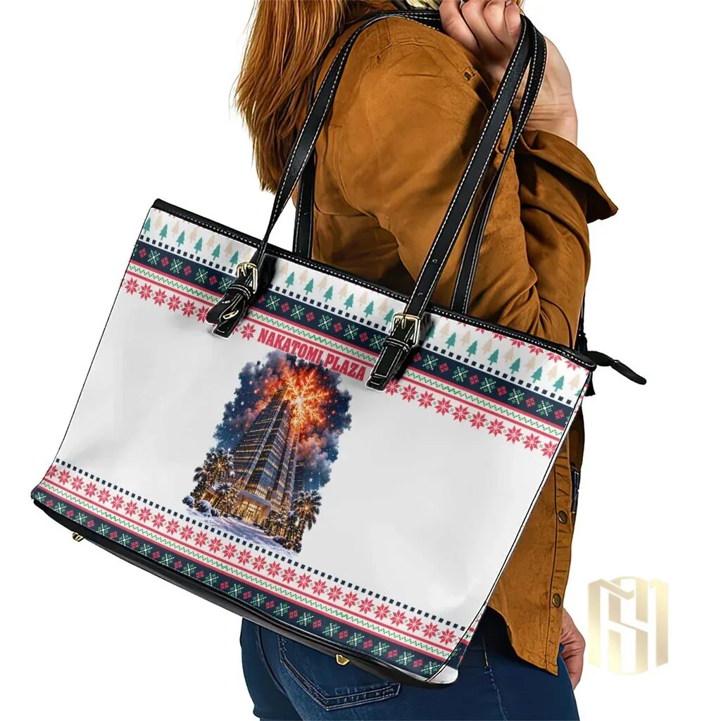 Nakatomi Plaza Christmas Explosion Holiday Pattern Leather Tote Bag 11 Nakatomi Plaza Christmas Explosion Holiday Pattern Leather Tote Bag