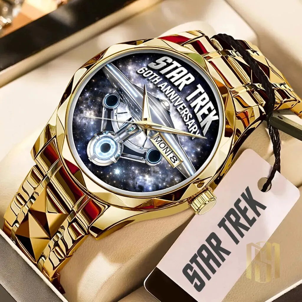 Star Trek 60th Anniversary Enterprise Gold Tone Luxury Quartz Watch