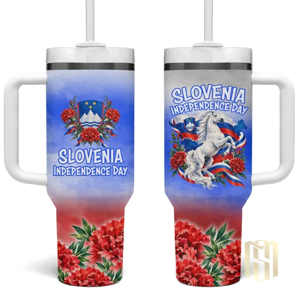 Slovenia Independence Day White Lipizzan Horse Red Carnation Emblem Tumbler