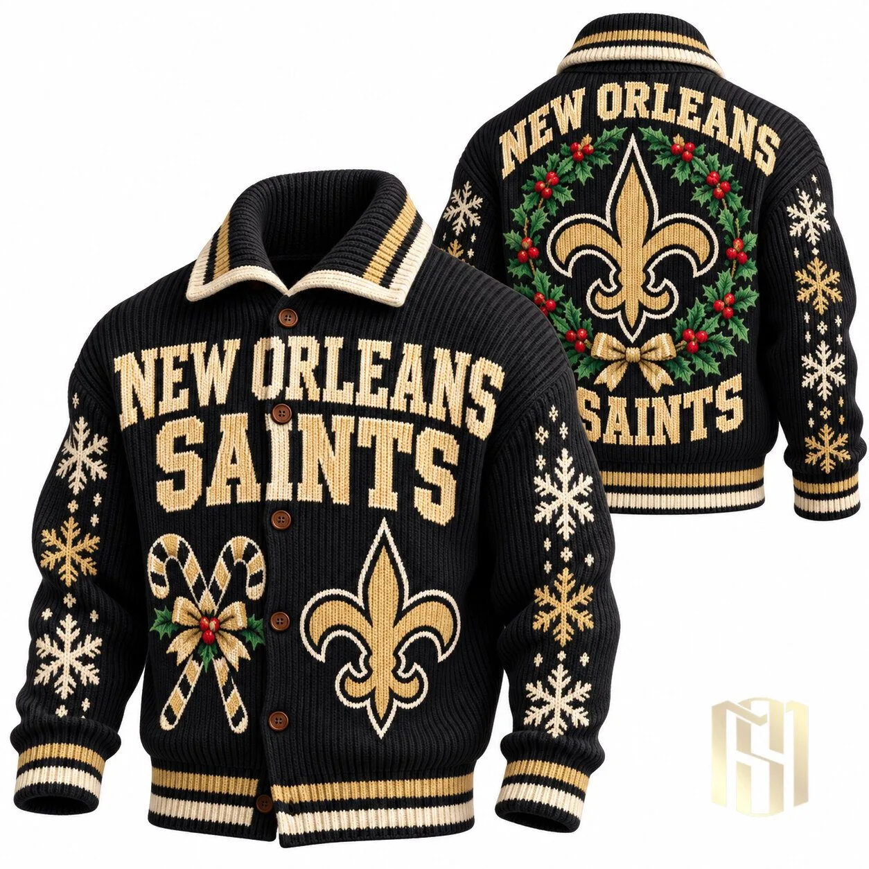 New Orleans Saints Christmas Holiday Knit Cardigan Sweater