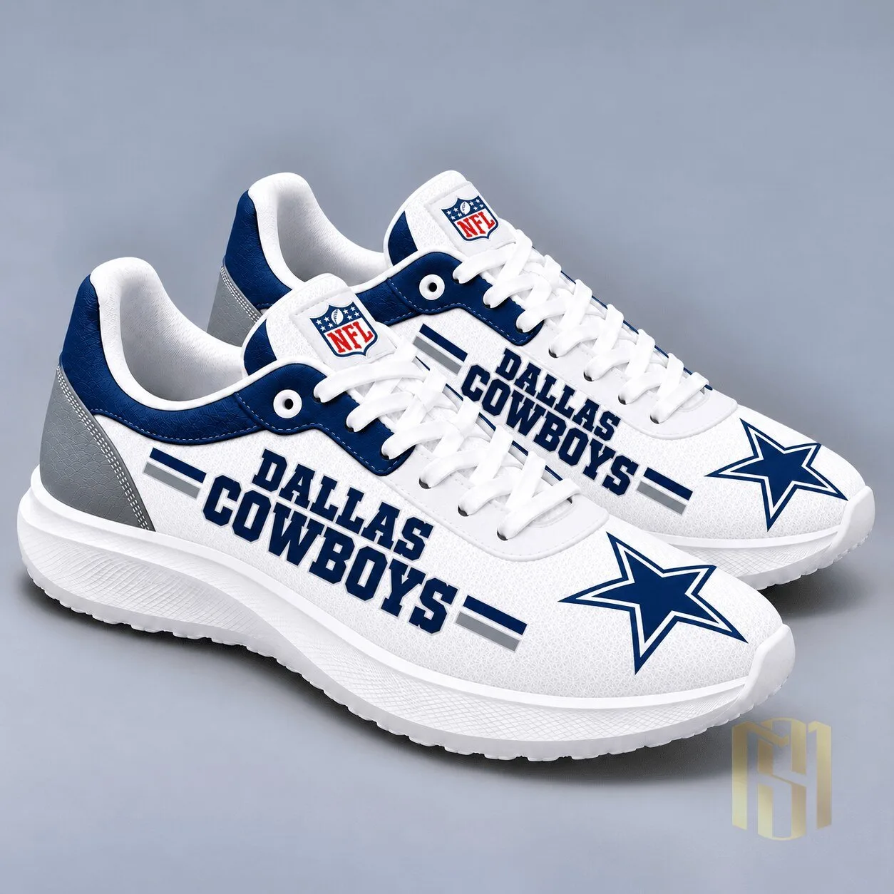 Dallas Cowboys NFL Team Logo White and Blue Athletic Sneakers Shoes