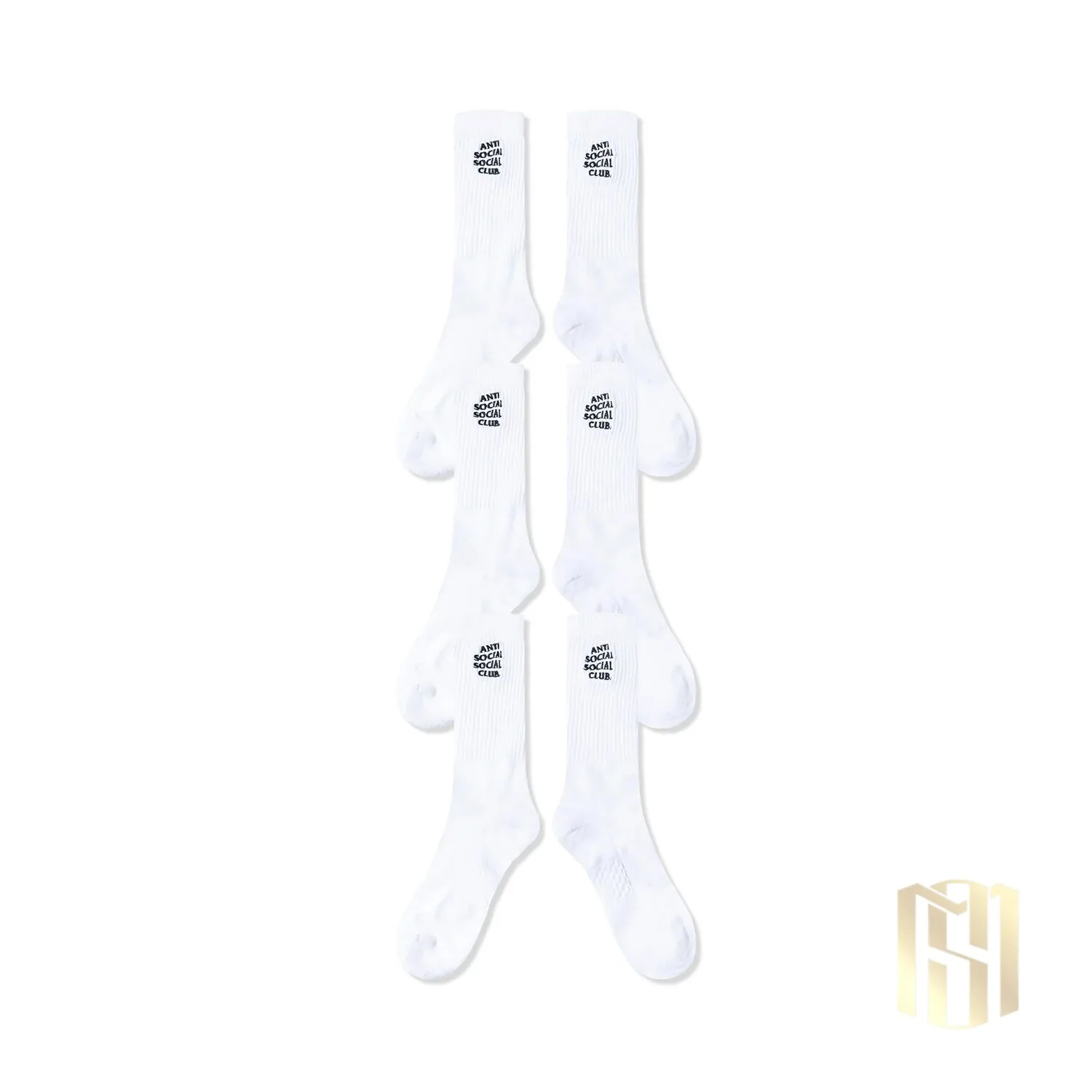 Anti Social Social Club Classic Embroidered White Crew Socks Three Pack